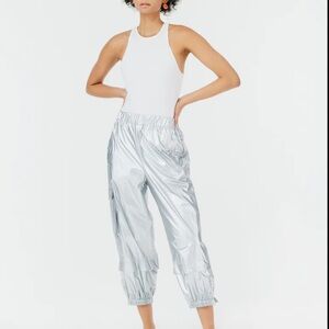 LAST CHANCE! Tibi cropped metallic crispy nylon joggers